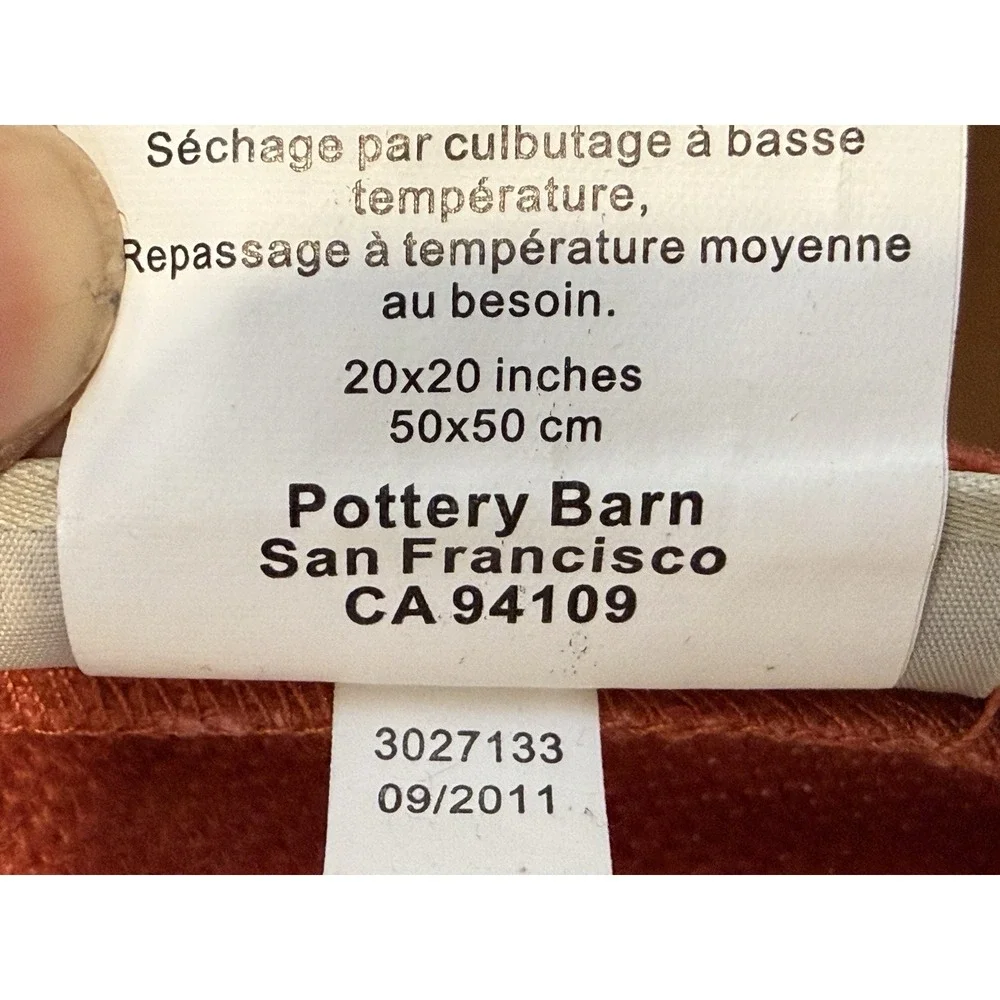 2x Pottery‎ Barn 20x20 Linen Pillows Coral Terracotta Unique Sage Jute Trim Zip
